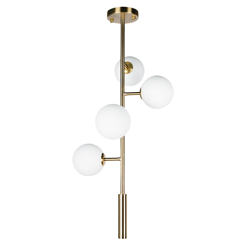 Люстра на штанге с 4-мя белыми шарообразными плафонами Bubble Chandelier Белый Золотой Люстра на штанге с 4-мя белыми шарообразными плафонами Bubble Chandelier Белый Золотой в Орле | Loft Concept