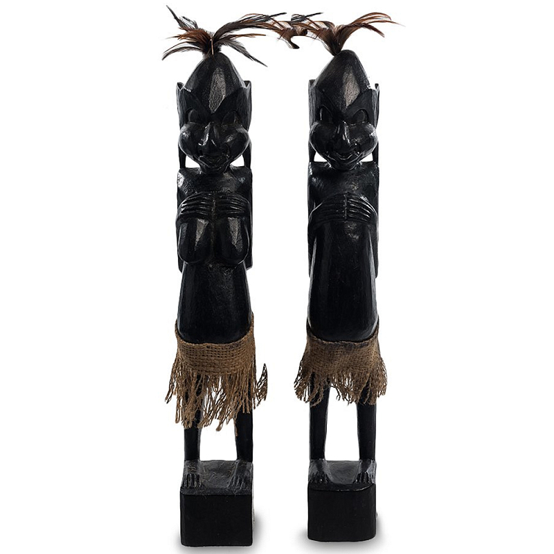 Комплект из 2-х деревянных статуэток Asmat Wooden Statuettes Black Черный Коричневый Комплект из 2-х деревянных статуэток Asmat Wooden Statuettes Black Черный Коричневый в Орле | Loft Concept