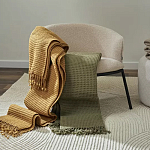 Плед из шерсти зеленого цвета с бахромой Waffle Comfort варинант исполнения - 5 | Loft Concept в Орле