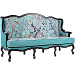 Трехместный диван из натурального бука бирюзовый с изображением птиц и цветов Turquoise Chinoiserie Garden Sofa варинант исполнения - 2 | Loft Concept в Орле