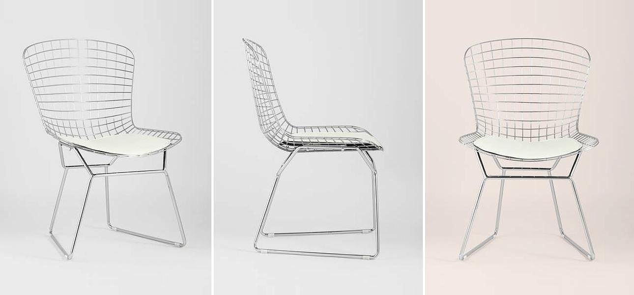 Стул Bertoia Chair Хромированный с Белой подушкой Стул Bertoia Chair Хромированный с Белой подушкой - Loft-Concept в Орле