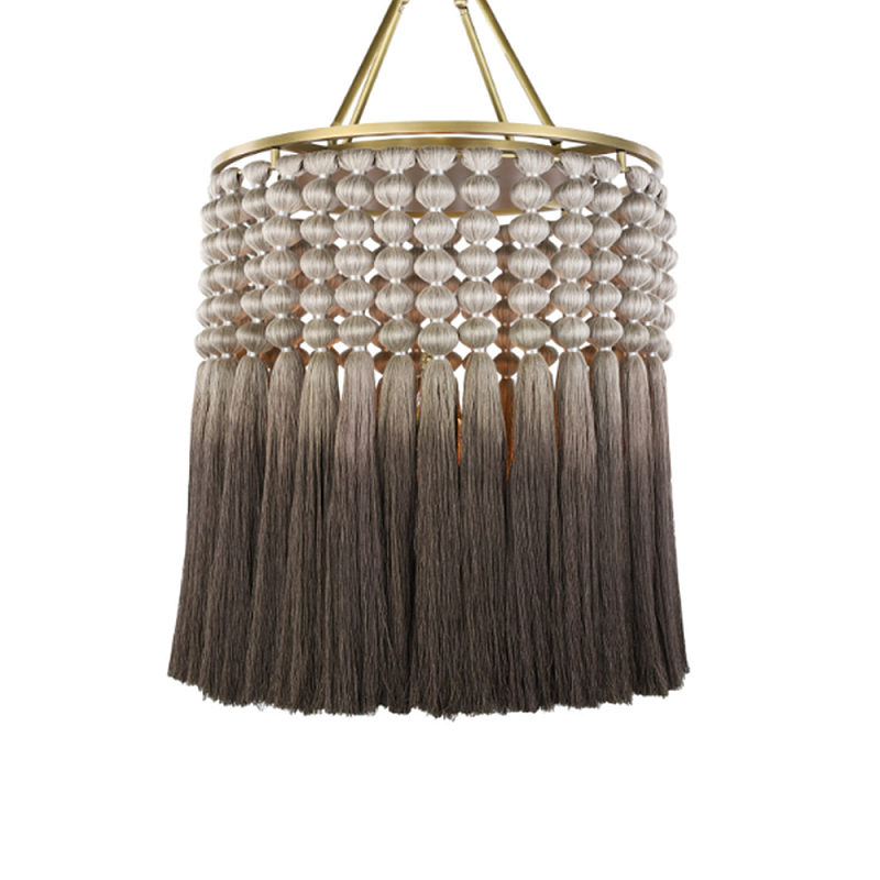 Люстра плетеная с кисточками на золотистом каркасе Boho Tassel Chandelier Коричневый Латунь Люстра плетеная с кисточками на золотистом каркасе Boho Tassel Chandelier Коричневый Латунь в Орле | Loft Concept