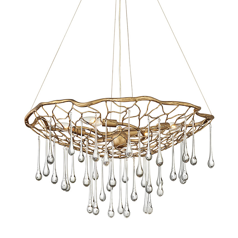 Люстра подвесная золотого цвета с металлическим сетчатым основанием и стеклянными каплевидными подвесками Hinkley Золотой Прозрачное Стекло в Орле | Loft Concept 