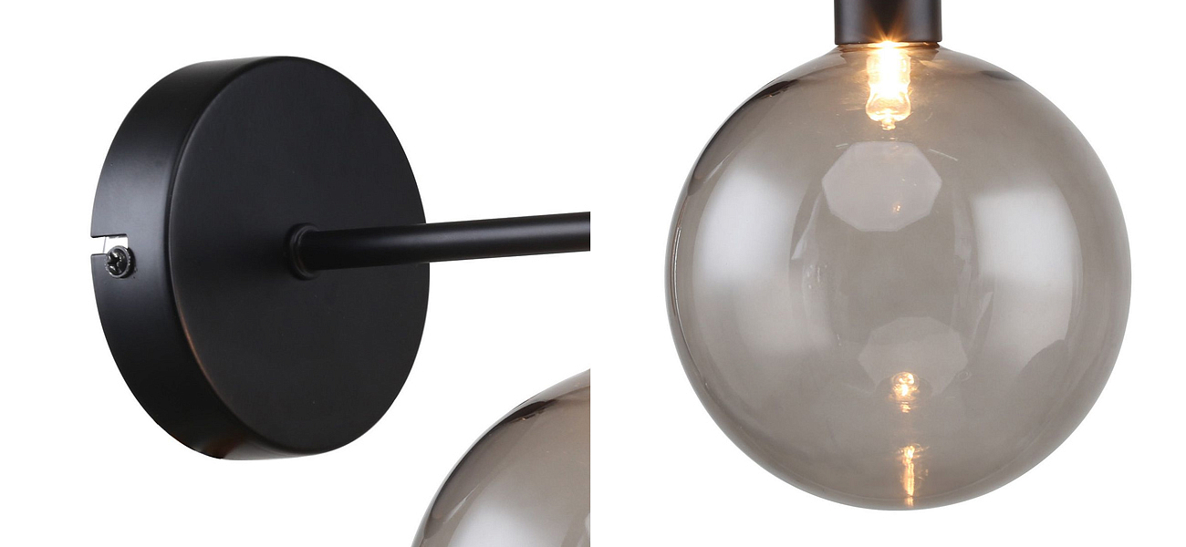 Бра с выдувным плафоном серого цвета Carmella Globe Black Бра с выдувным плафоном серого цвета Carmella Globe Black - Loft-Concept в Орле