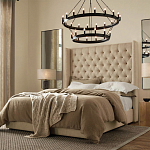 Кровать двуспальная бежевая с основанием из массива дерева с мягким изголовьем Flax Beds варинант исполнения - 3 | Loft Concept в Орле