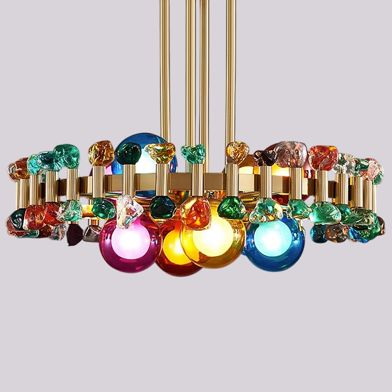 Люстра круглая золотистая с цветными плафонами Colorful Ball Candy Crystal Золотой Мульти в Орле | Loft Concept 