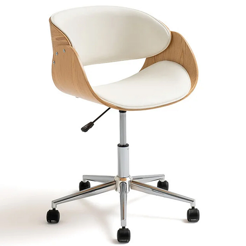 Вращающееся офисное кресло на колёсах Delwyn Chair White Белый Бежевый Хром Черный в Орле | Loft Concept 