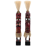 Комплект из 2-х деревянных статуэток Asmat Straw Headdress Statuettes Red Tattoo варинант исполнения - 5 | Loft Concept в Орле