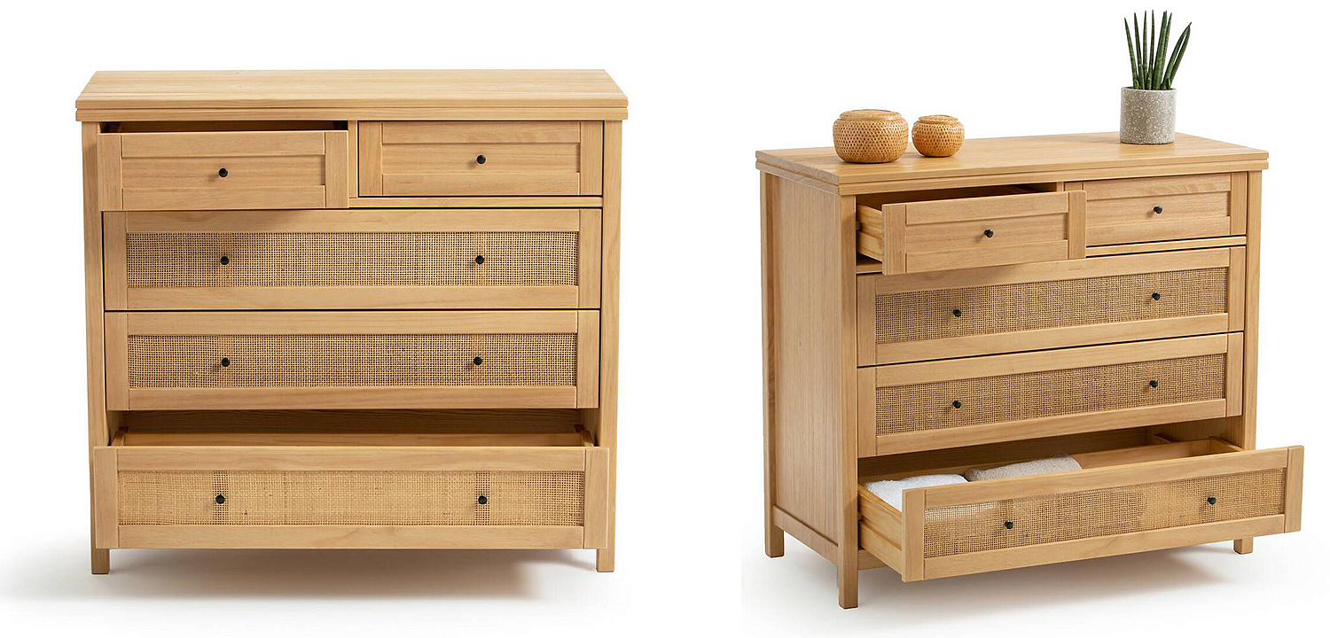 Комод в скандинавском стиле Niels Wicker 5 drawers ящики с плетеными вставками Комод в скандинавском стиле Niels Wicker 5 drawers ящики с плетеными вставками - Loft-Concept в Орле