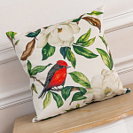 Декоративная подушка бежевая с изображением птиц и цветов Blooming Birds варинант исполнения - 2 | Loft Concept в Орле