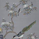Обои ручная роспись Japanese Garden Original colourway on Gun Metal dyed silk варинант исполнения - 1 | Loft Concept в Орле