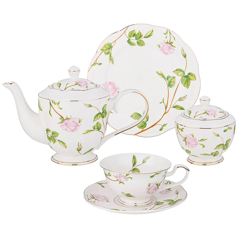 Чайный сервиз из фарфора белый с цветочным принтом на 6 персон 20 предметов Flower Porcelain Collection Белый Мульти Чайный сервиз из фарфора белый с цветочным принтом на 6 персон 20 предметов Flower Porcelain Collection Белый Мульти в Орле | Loft Concept