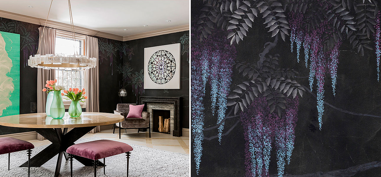 Обои в японском стиле Wisteria Original colourway on Edo Night painted Xuan paper Обои в японском стиле Wisteria Original colourway on Edo Night painted Xuan paper - Loft-Concept в Орле
