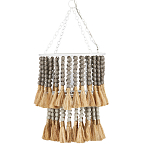 Подвесной светильник двухъярусный с декором из круглых деревянных бусин с кисточками Gray Brown Wooden Beads Chandelier варинант исполнения - 2 | Loft Concept в Орле