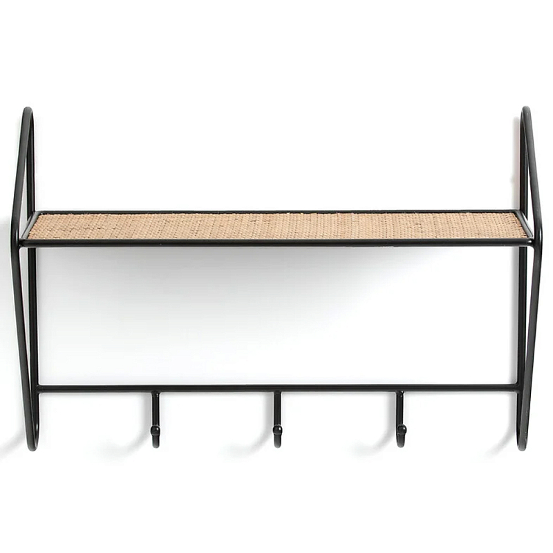 Настенная вешалка с полкой из ротанга Bourn Shelf-hanger Черный Древесина Настенная вешалка с полкой из ротанга Bourn Shelf-hanger Черный Древесина в Орле | Loft Concept