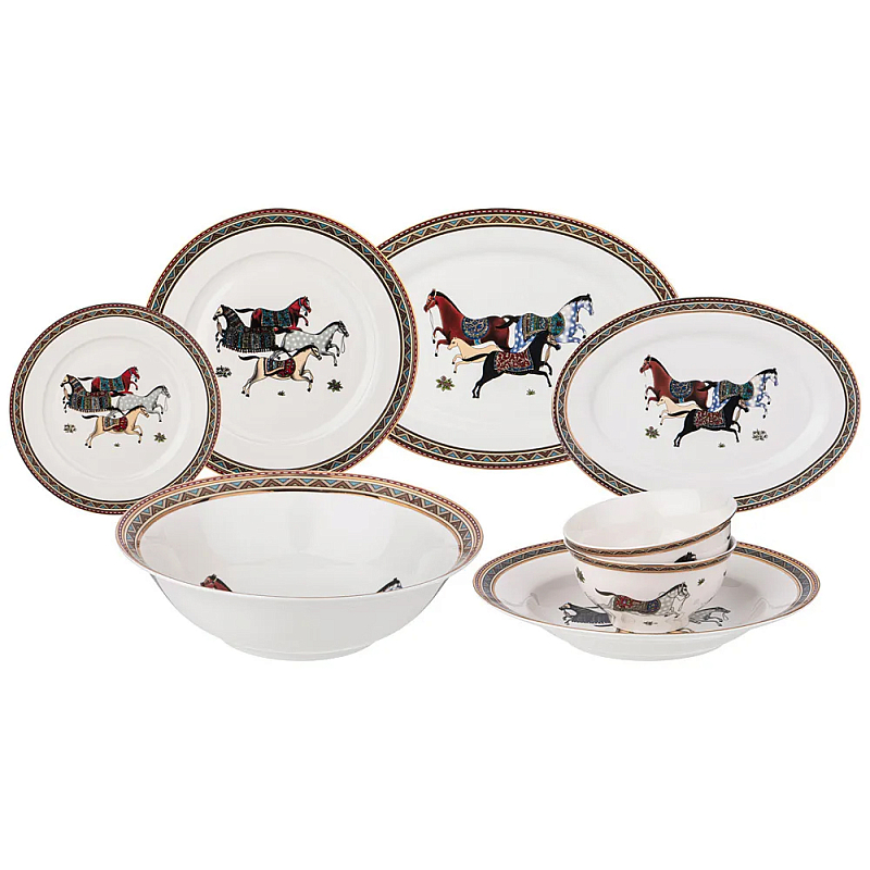 Сервиз обеденный из фарфора с изображением лошадей на 6 персон 23 предмета Porcelain Horse Set Белый Мульти Сервиз обеденный из фарфора с изображением лошадей на 6 персон 23 предмета Porcelain Horse Set Белый Мульти в Орле | Loft Concept