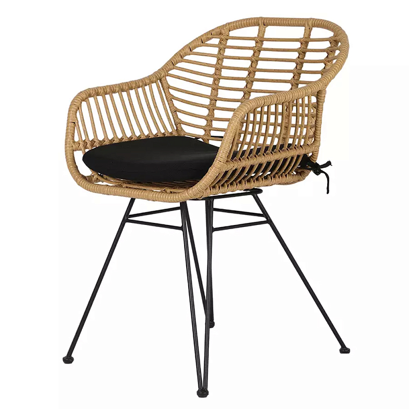 Стул с ротанговым плетением Wicker Half Chair с подлокотниками Черный Бежевый в Орле | Loft Concept 
