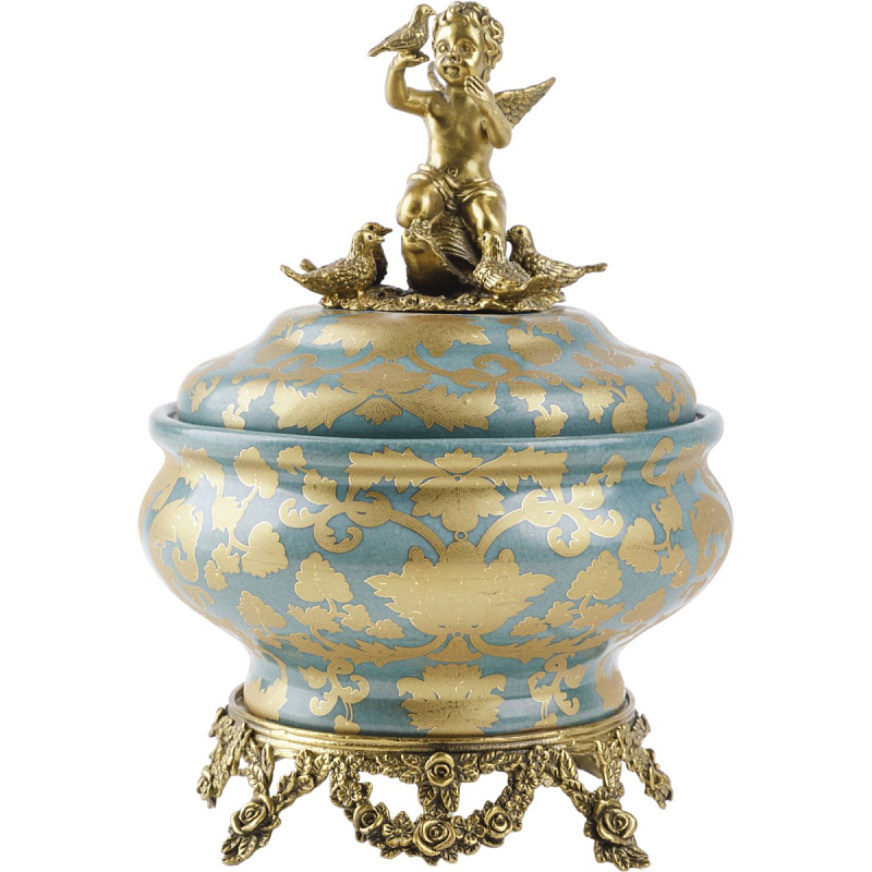 Фарфоровая шкатулка Birds with an angel Бронза Голубой Фарфоровая шкатулка Birds with an angel Бронза Голубой в Орле | Loft Concept