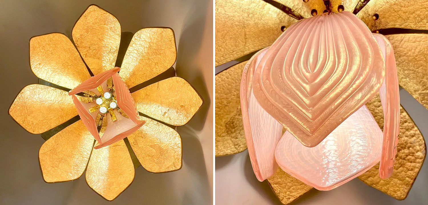Люстра Contemporary Italian Brass Pink Gold Leaf Murano Glass Flower Chandelier Pendant Люстра Contemporary Italian Brass Pink Gold Leaf Murano Glass Flower Chandelier Pendant - Loft-Concept в Орле