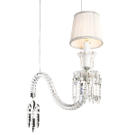 Подвесной светильник с белым текстильным абажуром и изогнутым хрустальным основанием с подвесками Lustre Reverie варинант исполнения - 4 | Loft Concept в Орле