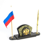 Визитница настольная с гербом и флагом России из природного камня змеевик Successful Leader варинант исполнения - 2 | Loft Concept в Орле
