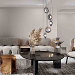 Люстра каскадная с 5-ю круглыми стеклянными плафонами дымчатого цвета и черными деталями Orbit Serenade варинант исполнения - 4 | Loft Concept в Орле