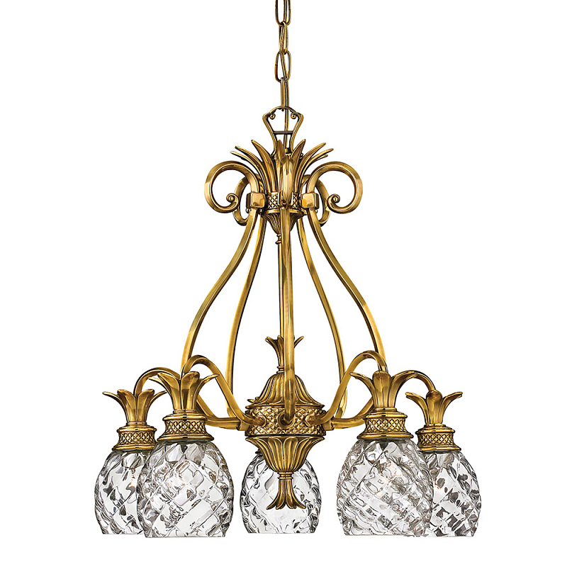 Люстра цвета латунь с 5-ю плафонами из рельефного стекла в форме ананаса Hinkley Латунь Прозрачное Стекло в Орле | Loft Concept 