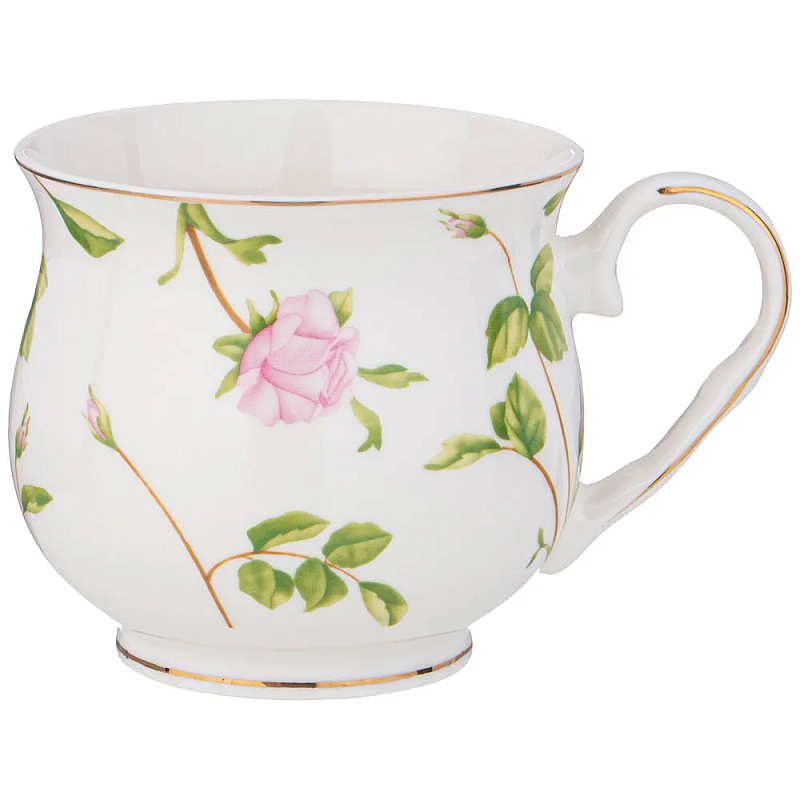 Кружка фарфоровая белая с цветочным принтом 480 мл Flower Porcelain Collection Белый Мульти Кружка фарфоровая белая с цветочным принтом 480 мл Flower Porcelain Collection Белый Мульти в Орле | Loft Concept