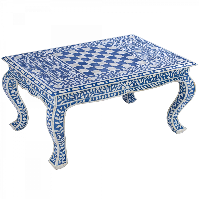 Стол синий отделка кость BLUE BONE INLAY CHESS COFFEE TABLE Синий ivory ( слоновая кость ) Стол синий отделка кость BLUE BONE INLAY CHESS COFFEE TABLE Синий ivory ( слоновая кость ) в Орле | Loft Concept