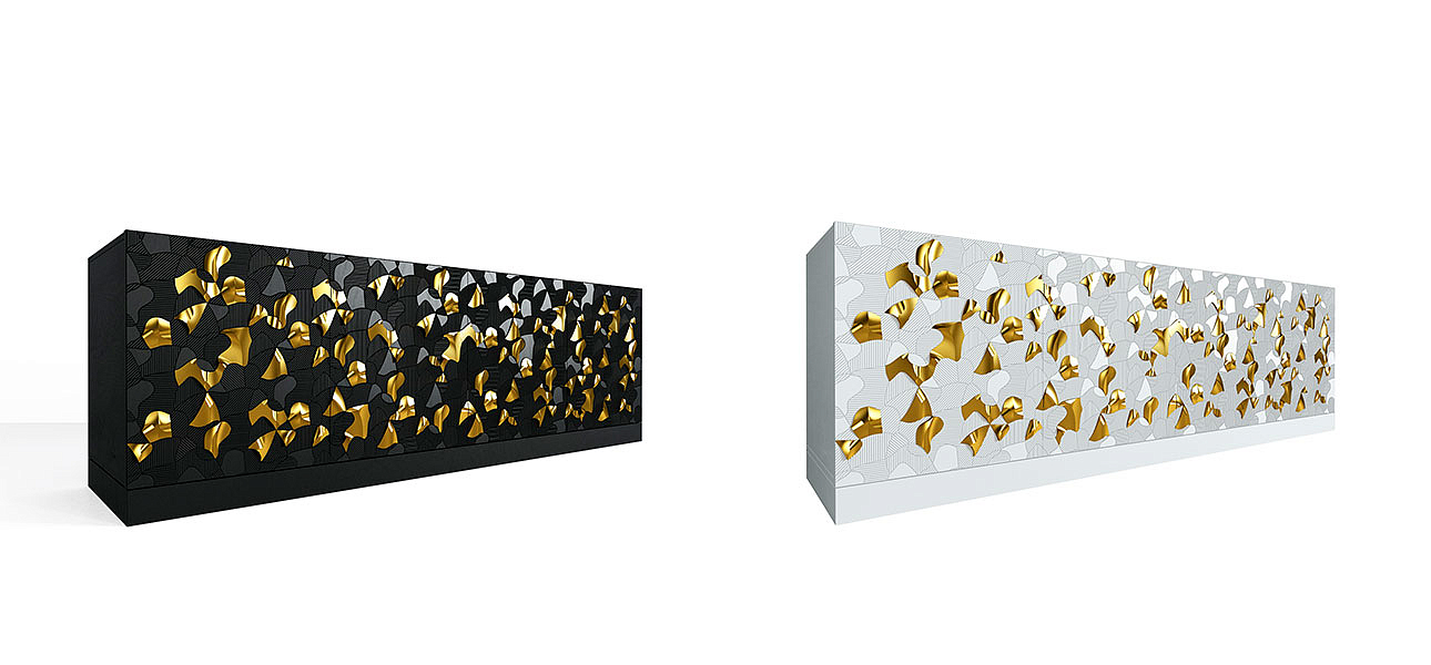 Комод большой инкрустированный золотым орнаментом Wooden Petals Gold Комод большой инкрустированный золотым орнаментом Wooden Petals Gold - Loft-Concept в Орле