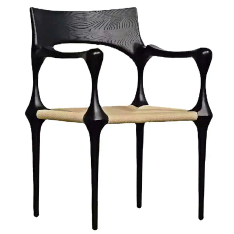Стул дизайнерский с плетеным сидением Kronos Dining Chair Black Черный Бежевый Стул дизайнерский с плетеным сидением Kronos Dining Chair Black Черный Бежевый в Орле | Loft Concept