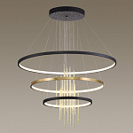 Люстра подвесная с 3-мя круглыми подвесами в черном и золотистом цвете и вертикальными подвесками Ring Horizontal варинант исполнения - 4 | Loft Concept в Орле