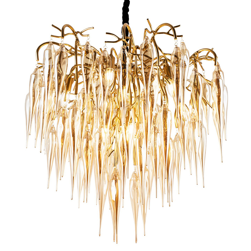 Люстра со стеклянными подвесками янтарного цвета Ambre Glass Chandelier 80 Янтарный Золотой Черный Люстра со стеклянными подвесками янтарного цвета Ambre Glass Chandelier 80 Янтарный Золотой Черный в Орле | Loft Concept