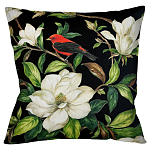 Декоративная подушка чёрная с изображением птицы в саду Blooming Red Birds варинант исполнения - 1 | Loft Concept в Орле
