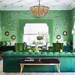 Обои ручная роспись Silk Tree Colourway SC-92 on Emerald Green dyed silk варинант исполнения - 1 | Loft Concept в Орле