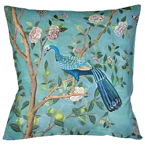 Подушка декоративная с изображением птицы в саду Chinoiserie Peacock in the Garden Cushion