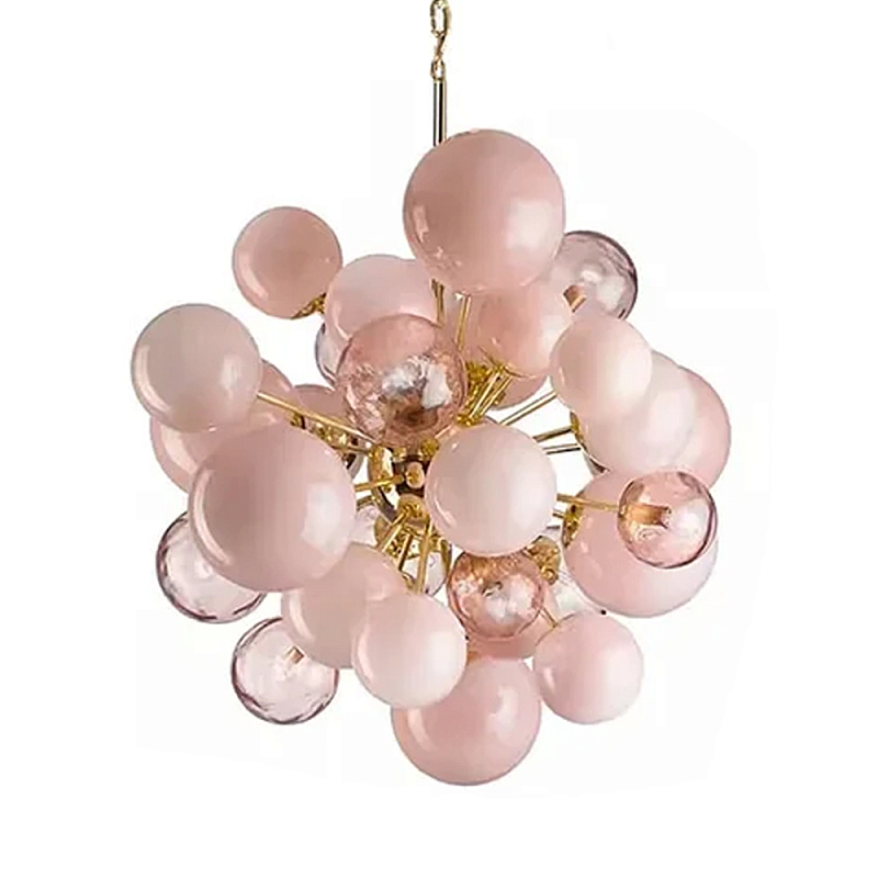 Люстра розовые шары на золотом каркасе Pink Light Bubbles Розовый в Орле | Loft Concept 