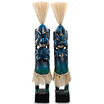 Комплект из 2-х деревянных статуэток Asmat Straw Headdress Statuettes Blue варинант исполнения - 5 | Loft Concept в Орле