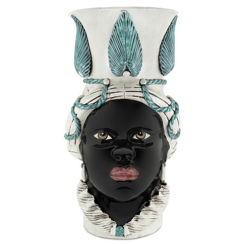 Ваза Vase Moro Lady Giant With Leaf Malachite Черный Бежевый Голубой в Орле | Loft Concept 
