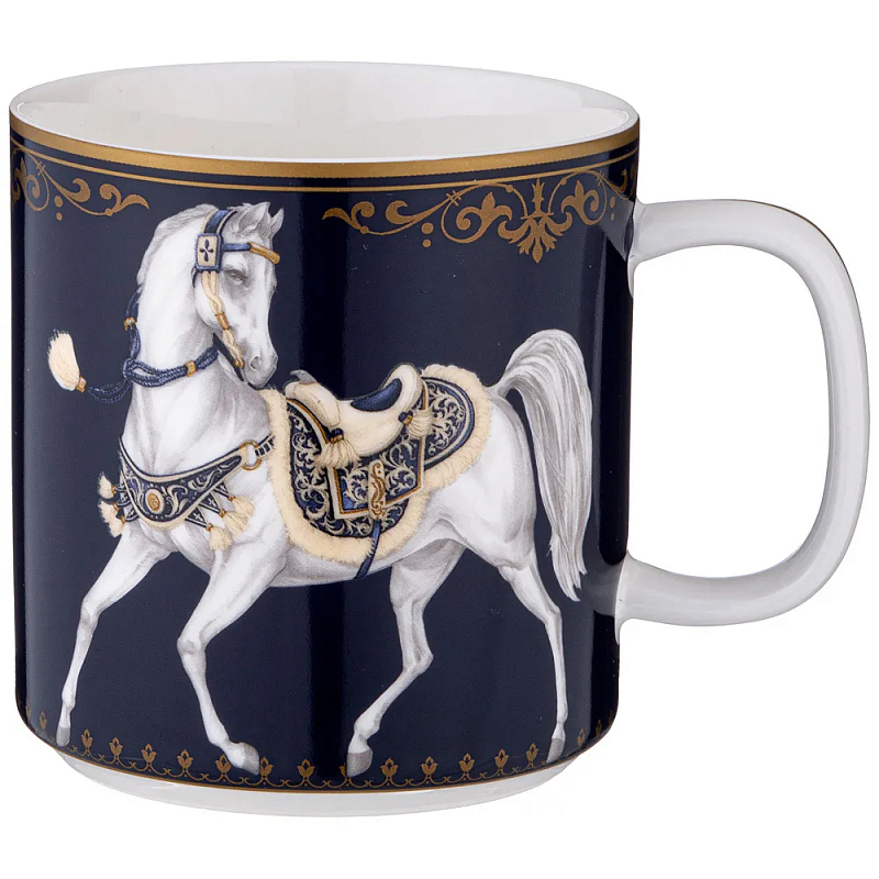 Кружка из фарфора синяя с изображением лошадей 400 мл Porcelain Horse Set Белый Синий Золотой Кружка из фарфора синяя с изображением лошадей 400 мл Porcelain Horse Set Белый Синий Золотой в Орле | Loft Concept