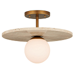 Потолочный светильник из травертина с плафоном из белого матового стекла Marble Glow варинант исполнения - 2 | Loft Concept в Орле