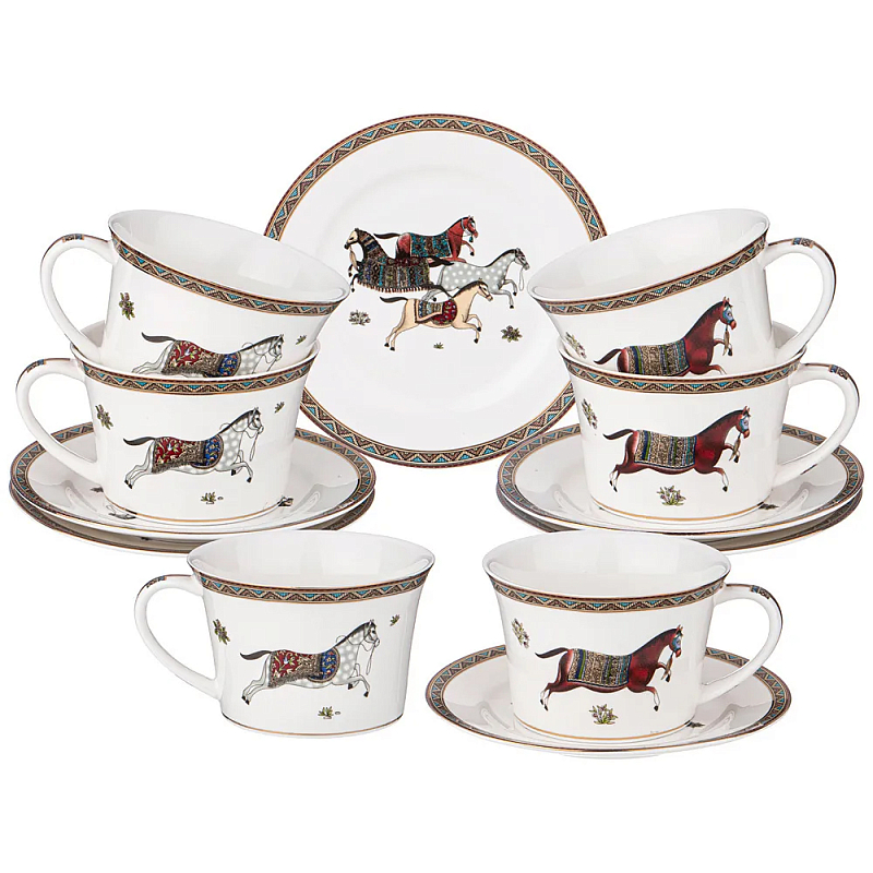 Чайный набор из фарфора с изображением лошадей Porcelain Horse Set Белый Мульти Чайный набор из фарфора с изображением лошадей Porcelain Horse Set Белый Мульти в Орле | Loft Concept