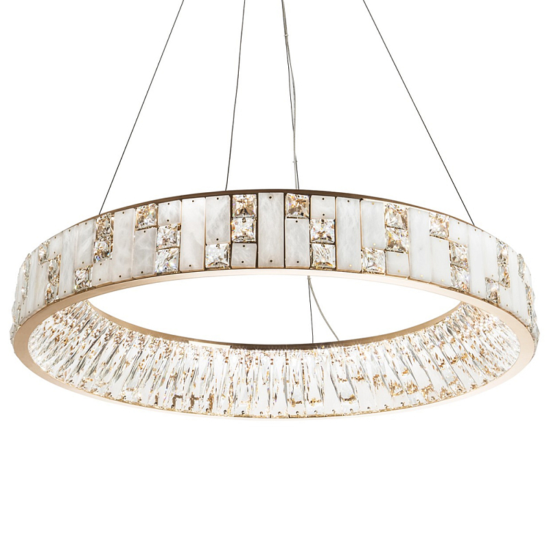 Кольцевая люстра с декором из мрамора и хрусталя Dione Ring Marble Crystal Chandelier Прозрачный Золотой Белое матовое стекло Кольцевая люстра с декором из мрамора и хрусталя Dione Ring Marble Crystal Chandelier Прозрачный Золотой Белое матовое стекло в Орле | Loft Concept