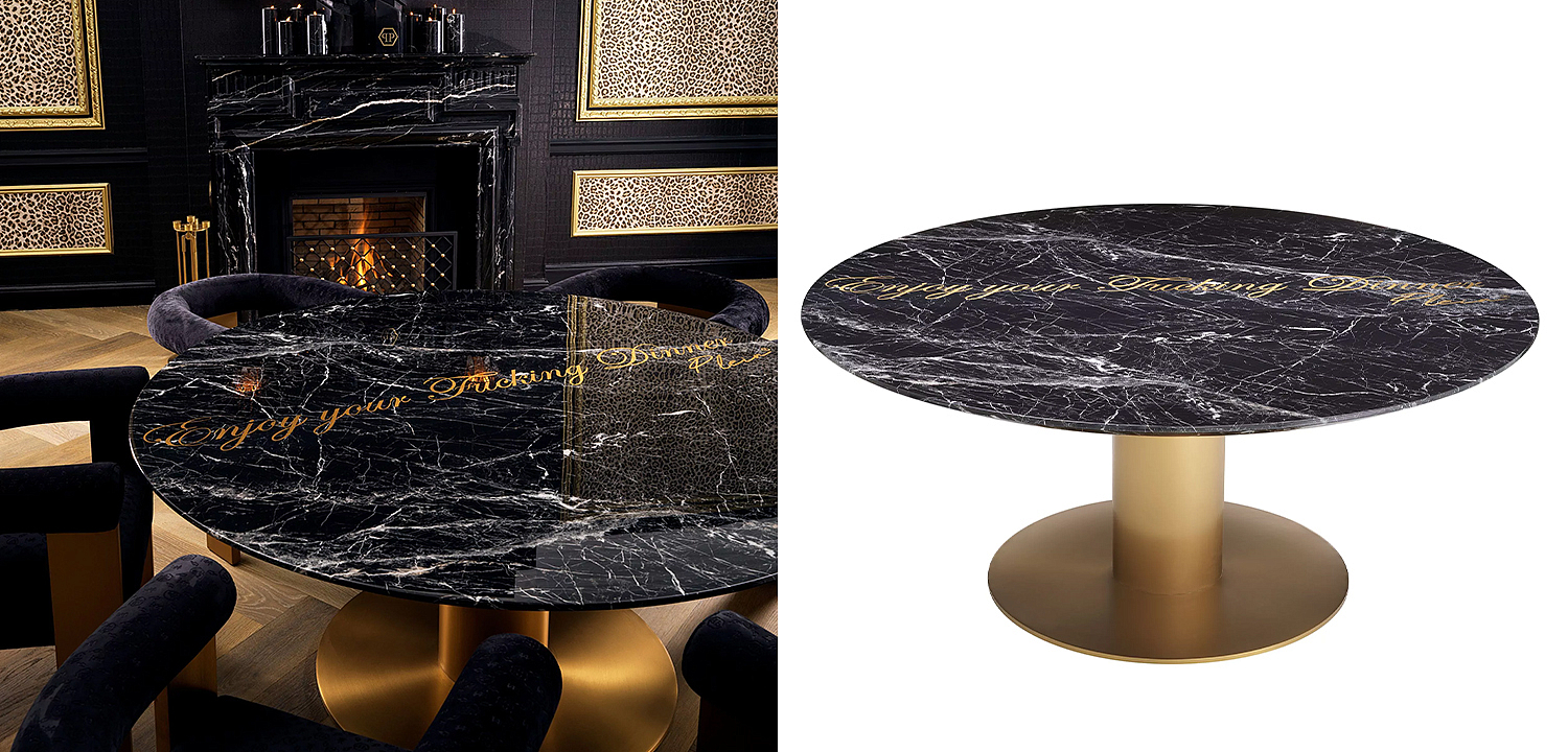 Круглый обеденный стол c чёрной мраморной столешницей Philipp Plein Dining Table Enjoy Круглый обеденный стол c чёрной мраморной столешницей Philipp Plein Dining Table Enjoy - Loft-Concept в Орле