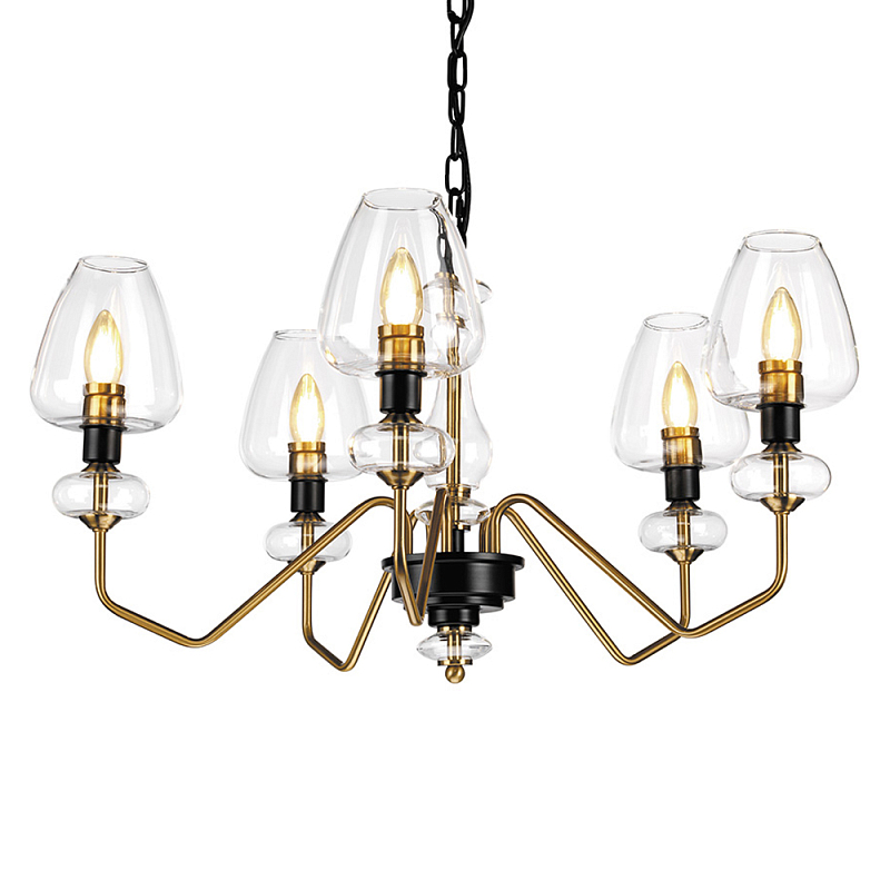  Люстра с 5-ю стеклянными плафонами в форме бокалов и угловыми кронштейнами Elstead Lighting Черный Прозрачное Стекло Латунь в Орле | Loft Concept 