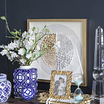 Ваза прямоугольной формы с крышкой и геометрическим узором в сине-белых цветах Blue & White Ornament  варинант исполнения - 5 | Loft Concept в Орле