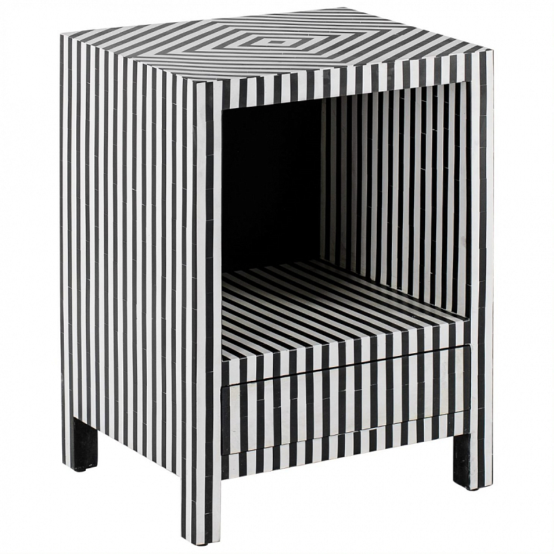 Тумбочка Black&white large storage Indian Bone Inlay nightstand Черно-белый Тумбочка Black&white large storage Indian Bone Inlay nightstand Черно-белый в Орле | Loft Concept