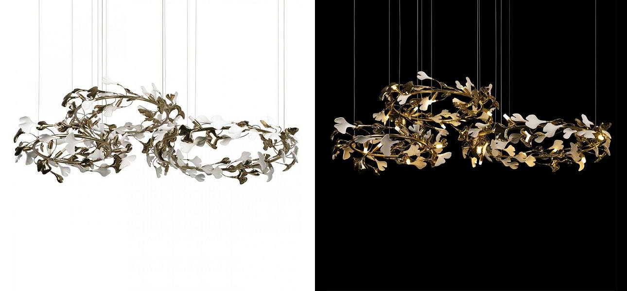 Люстра Триптих Wintery flover Gold с Белыми плафонами Люстра Триптих Wintery flover Gold с Белыми плафонами - Loft-Concept в Орле