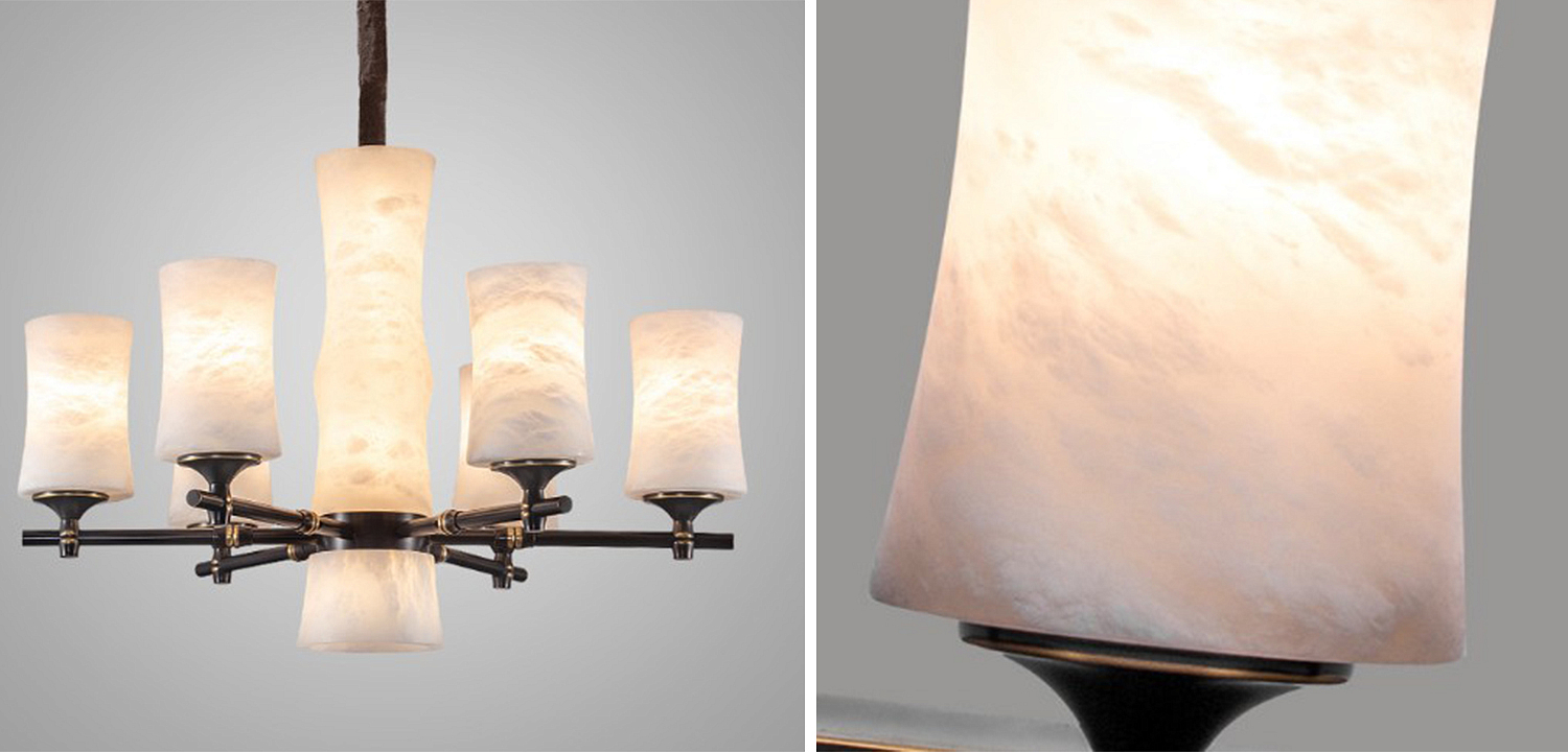Дизайнерская люстра 6 плафонов из натурального мрамора Marble Shades Chandelier Дизайнерская люстра 6 плафонов из натурального мрамора Marble Shades Chandelier - Loft-Concept в Орле