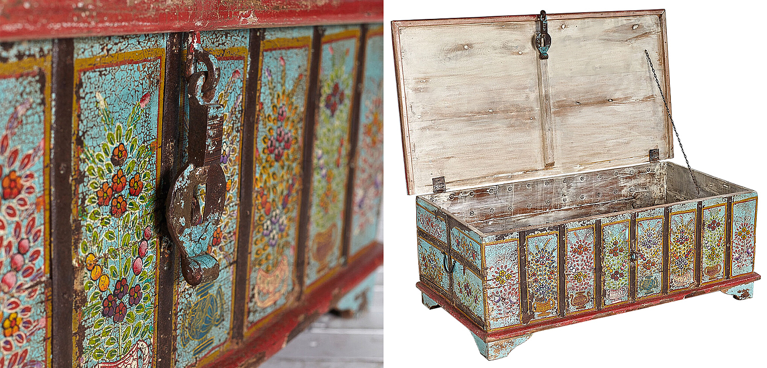 Сундук ручная роспись Pran Antique Indian Painted Chest Сундук ручная роспись Pran Antique Indian Painted Chest - Loft-Concept в Орле
